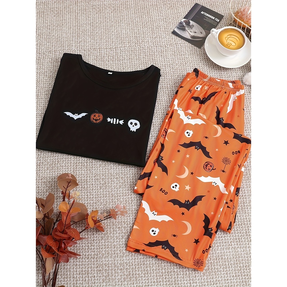 Waders - Fröhliches Halloween-Familien-Set, zweiteiliger Schlafanzug, Kurzarm-Oberteil und